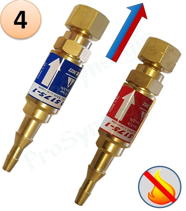 Raccord anti-retour pare flamme SafeGuard 2 - Montage Chalumeau - Oxygène ou gaz combustible - Entrée Tuyau 6-10 - Sortie M16x1,5 ou M12x1 ou 3/8 ou 1/4´´