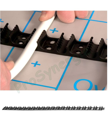 Rail polypropylène autocollant montage, serrage (sol, mur, plafond) longueur 1 mètre (Larg.xHaut.=38*25mm) pour tube plancher chauffant Ø16 à 22mm (pas de pose 5 cm)