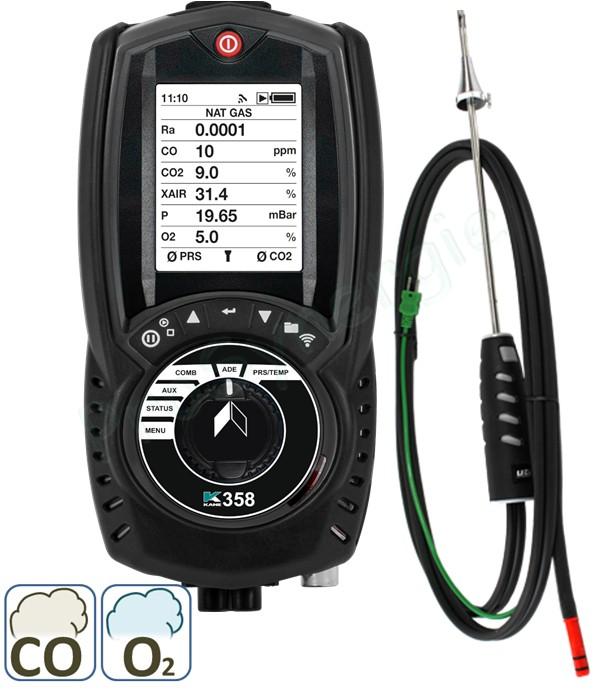 Analyseur de combustion Kane 358 - Cellule CO 10.000 ppm - Bluetooth + sonde + chargeur