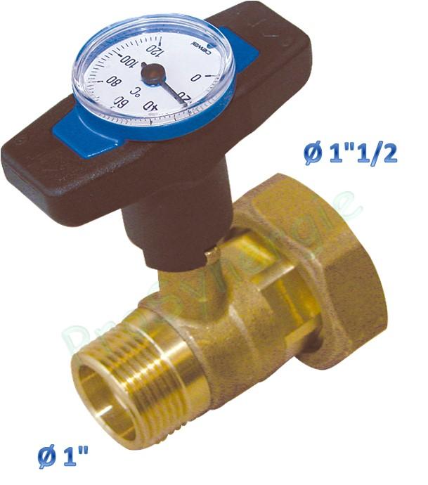 Vannes à boisseau avec thermomètre intégré pour départ modulaire Bleu - 1.1/2´´ F écrou libre - 1´´ M