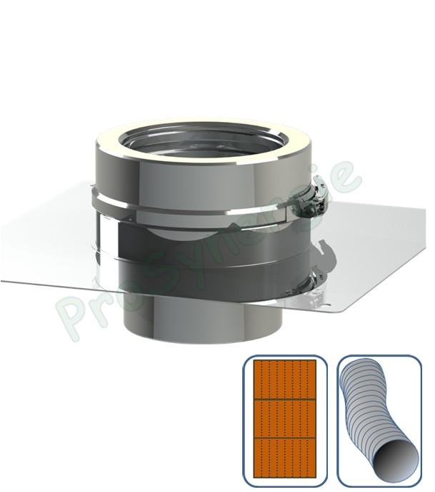Plaque de réhausse inox 400x400mm avec conduit de fumée Isolé Duoten Inox 316/304 longueur utile 100mm (raccordement tubage de cheminée maçonné)