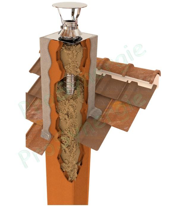 Isolation d´un conduit de fumée dans un boisseau avec des billes d´argile expansée TECHNAFEU
