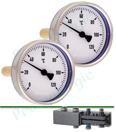 Kit 2 Thermomètres 0-120°C cadrant Ø 50mm sonde axiale ØxL=7x20mm pour Modulift