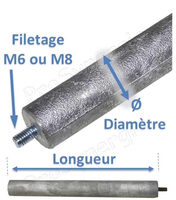 Anode magnésium Ø 22 mm Longueur 700 mm - Filetage M8 x 30mm
