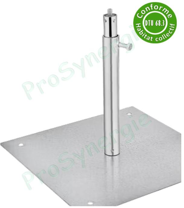 PST/GP - Kit pied support terrasse hauteur réglable de 280 à 450 mm avec platine 300x300mm, fixation vis Ø M8 (pour tuyau de ventilation / conforme DTU habitat collectif)