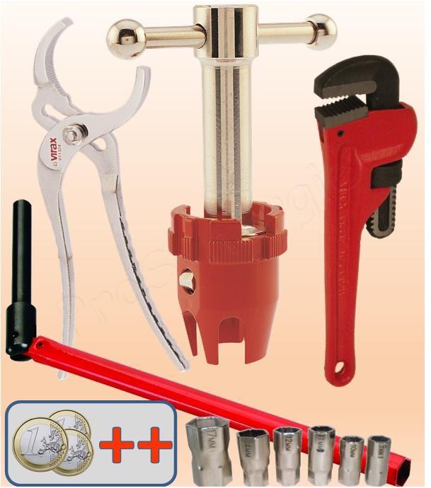 Lot de 3 Outils sanitaires : Clé à bonde - robinet - sanitaire + Clé 10´´
