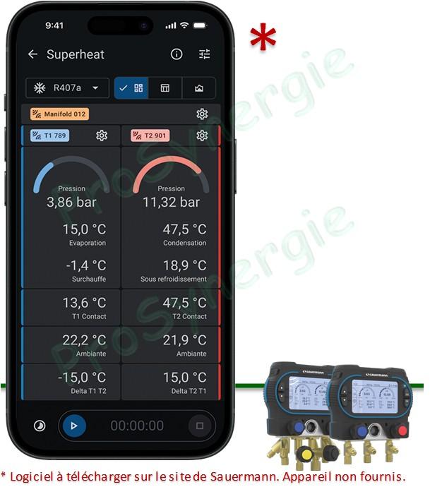 Sauermann Pilot - Application mobile pour manifolds Si-RM350 et Si-RM450, sondes et accessoires