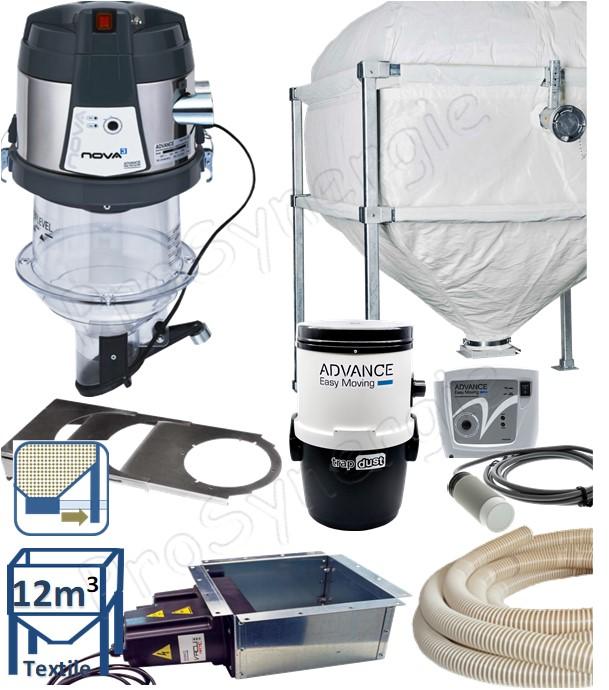 Kit automatique ''Nova Pack'' transfert de granulés à partir du bas d´un silo de stockage avec une cassette à débourrage, vers le remplissage d´un poêle/chaudière avec un doseur-aspirateur et d'un module filrant