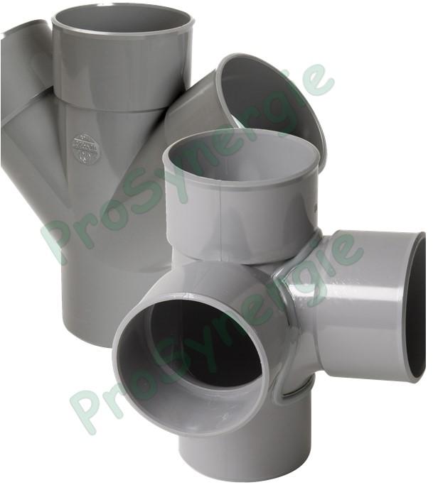 Culottes PVC évacuation embranchement double d´équerre ou parallèle 45° 67° 90° Femelle ou Mâle Femelle