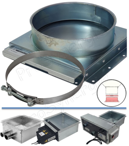 Adaptateur cassette LxLxEp.= 323x323x35mm raccord circulaire silo toile Ø 300mm + collier avec registre ´´guillotine´´ intégré