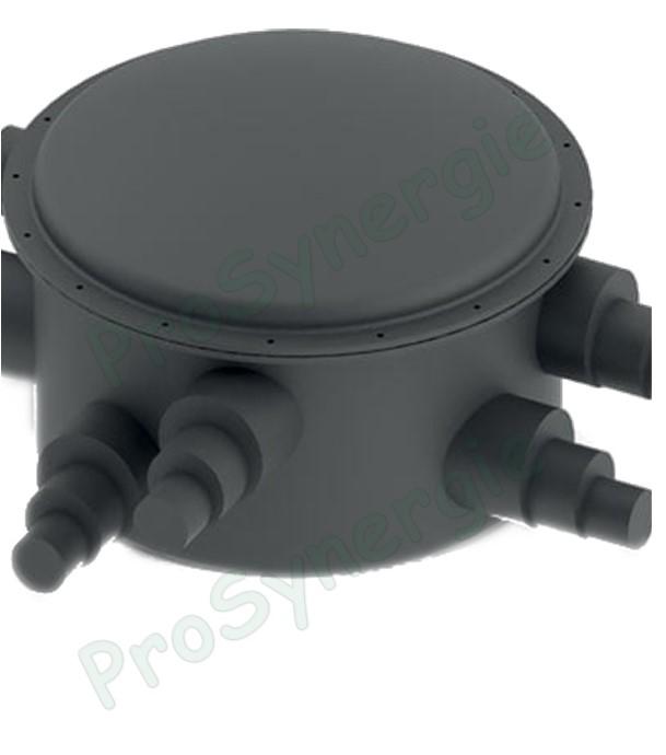 Boîte de jonction avec regard - 6 connections operculable étagées Ø 225/200/160/140 mm - Long. x larg. x haut. = 1570x1360x700 mm