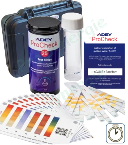 ADEY ProCheck® - Coffret Test Kit - Comprenant 25 bandes et 10 cartes et le code d´activation du compte
