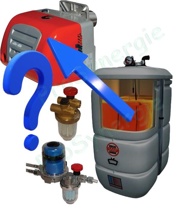 Liaison Brûleur, Filtre et Cuve Fioul (Mono-Tube ou Bi-Tube) et branchement des accessoires sur la Cuve