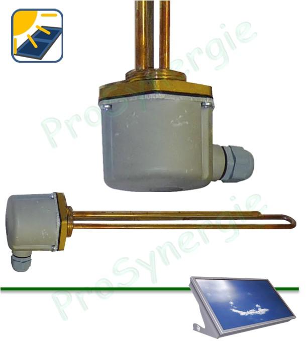 Résistance électrique 230V (thermostat + sécurité sous capot) IP65 1500W Longueur 340mm pour ballon d´eau chaude ou bouteille - Raccordement ØM 1´´1/4