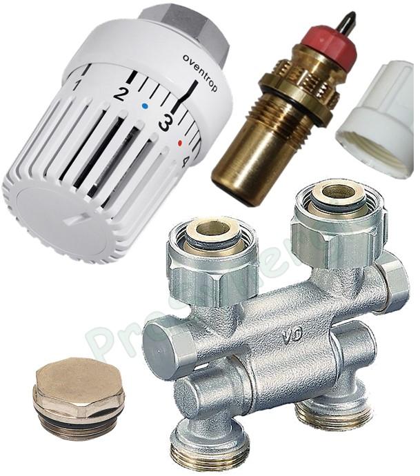 kit ´´radiaset DRT´´ (pour radiateur six trous) + tête Uni LD et Multiflex orientable eurocône Ø MF 3/4''