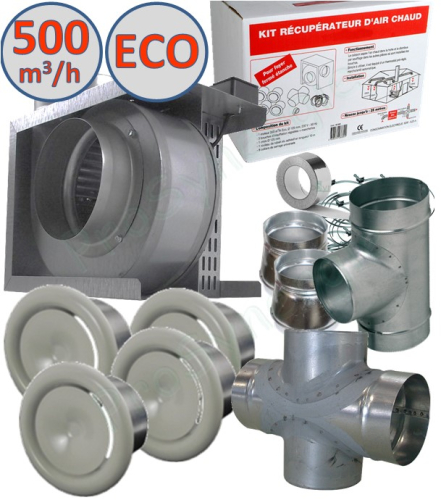 Kit récupérateur d´air chaud 4/6 pièces 500 m³/h