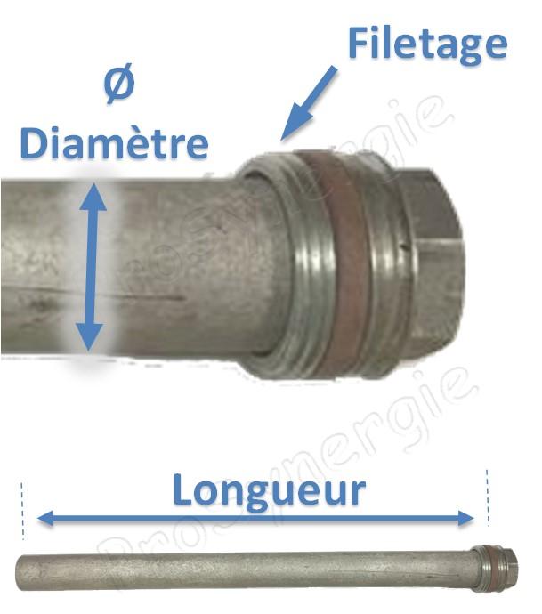 Anode magnésium Ø 21 mm (protection pour chauffe eau) Longueur 700 mm filetage Ø 3/4´´ (27 mm)