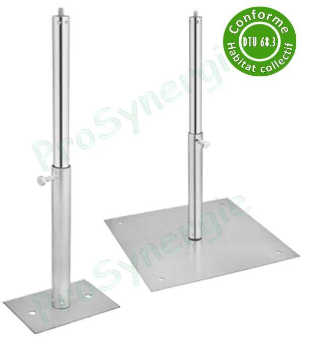 PST - Pied support terrasse hauteur réglable (280 à 450 mm) avec platine pour le supportage des tuyau de ventilation