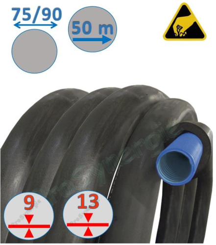 Conduit VMC Gaine PEHD Alimentaire Ø75 ou 90mm - 50m + Isolation élastomère ép.9 ou 13mm (0.034w/m.K)